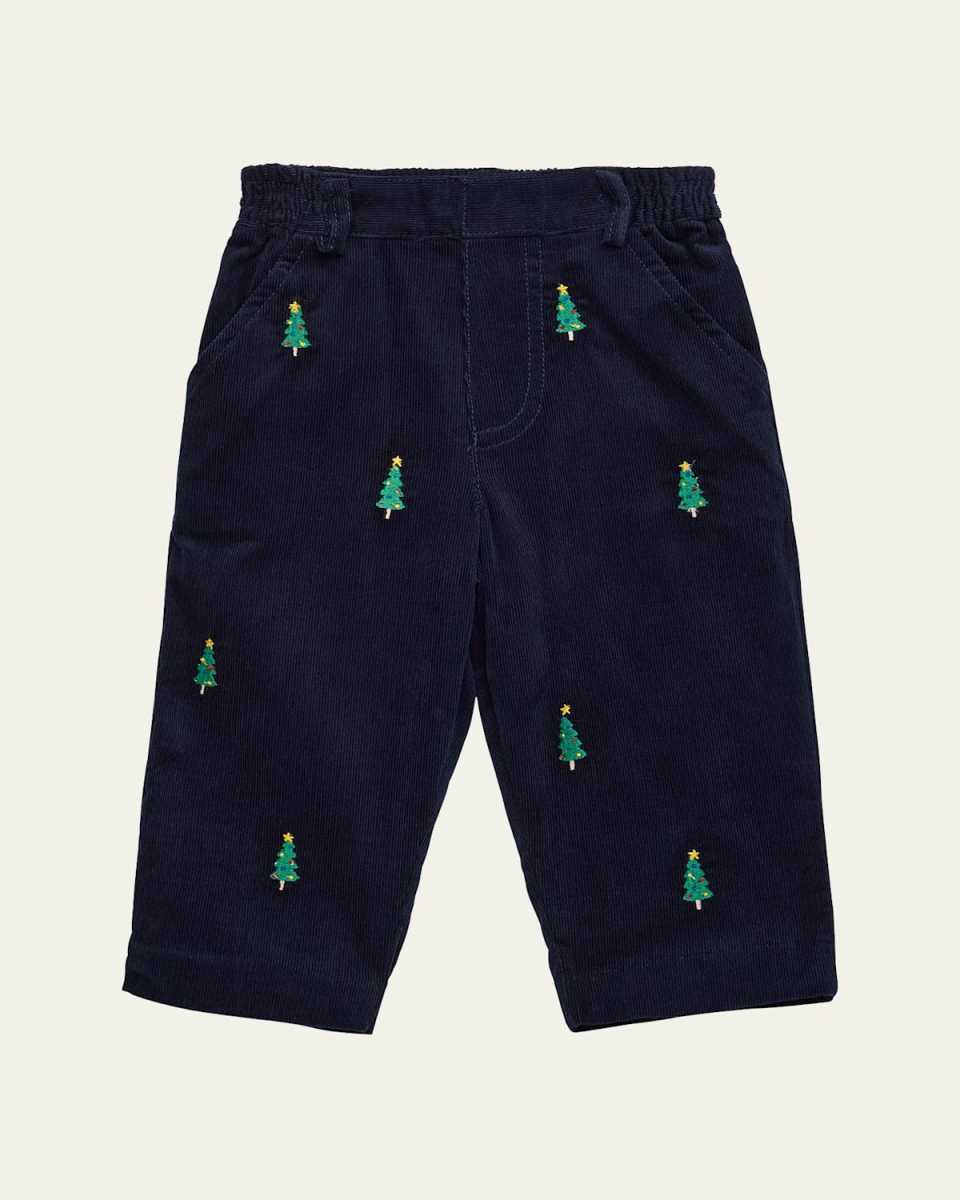 Boy's Corduroy Pants W/ Embroidered Christmas Trees, Size 12M-24